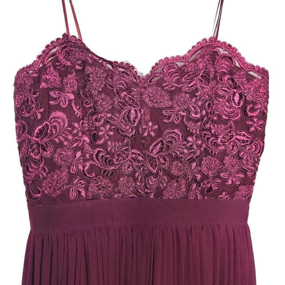 Lulu's Embroidered Bustier Pleated Skirt Burgundy Red Strapless Maxi Dress Small - Picture 3 of 7
